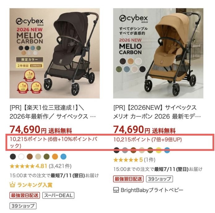 サイベックスメリオカーボンを楽天でお得に購入した場合のポイント還元例